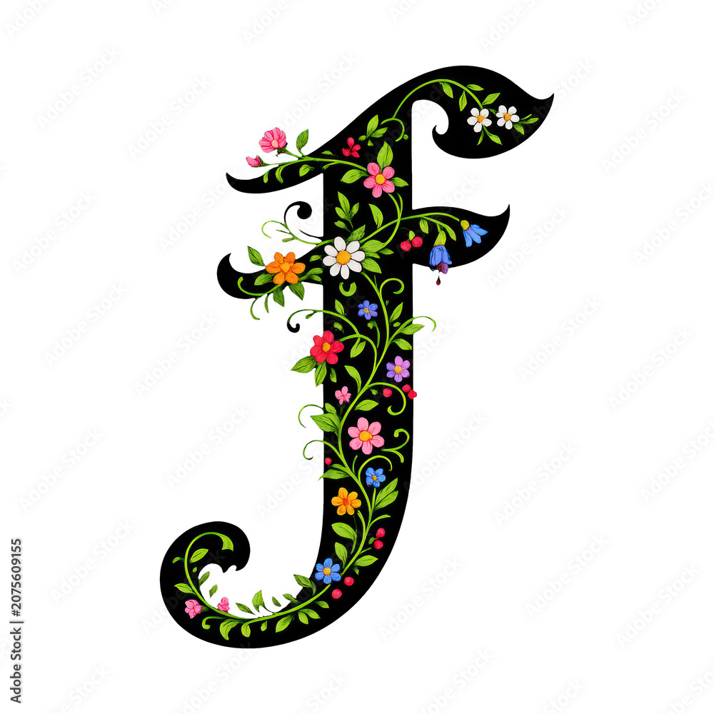 Naklejka premium PNG Floral decorative letter illustration.