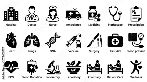 Medical professionals provide patient care in a hospital setting with ambulance and medicine.