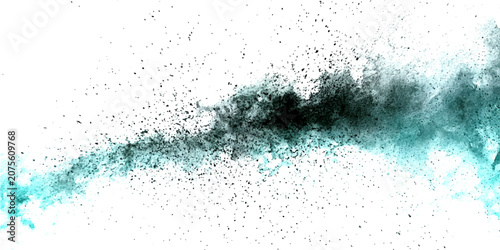 Εκτύπωση καμβά Abstract explosion of teal and black powder cloud effect on isolated white backg