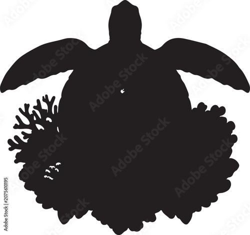 Sea Turtle Silhouette With Coral Reef