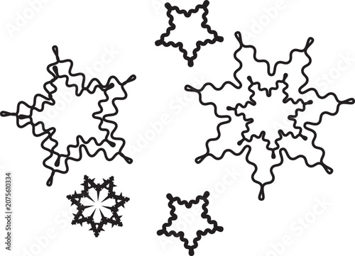 Set of hand drawn floral doodle icons with simple black outlines isolated on white background for creative design projects.