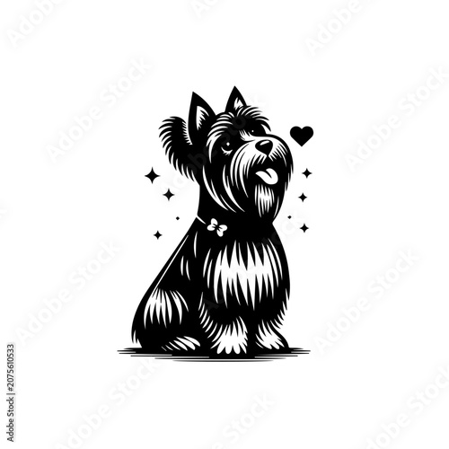Scottish Terrier with Heart: A charming illustration of a Scottish Terrier, with its distinctive wiry coat and upright ears, sits attentively, a little heart floating above its head.
