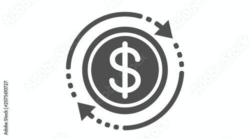 A circular arrow design surrounding a dollar sign symbol representing currency exchange.