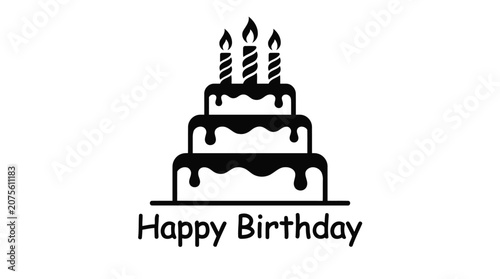 A minimalist black and white vector illustration of a three-tier birthday cake icon.