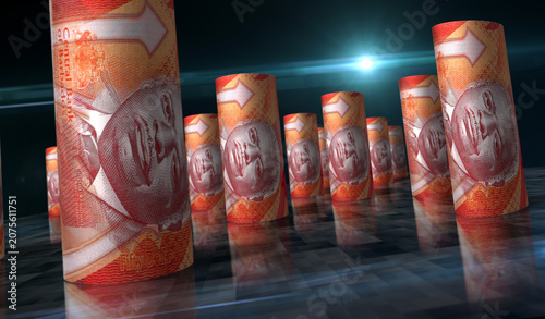 Barbados 50 dollar money banknotes rolls 3d illustration