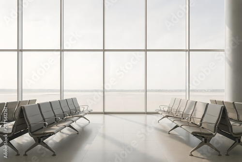 Empty Airport Waiting Area with Minimal Seating