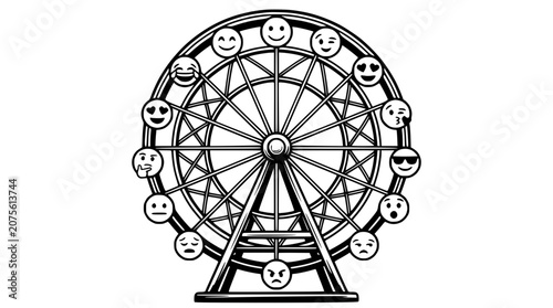 Vászonkép Emoji Ferris Wheel: Diverse Emotions on Amusement Ride