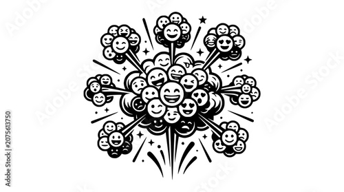 Fotografía Explosion of Happy Emojis: Joyful Faces Bursting with Laughter and Excitement
