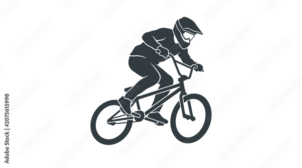 Naklejka premium BMX Rider Silhouette on White Background - Extreme Sports Action