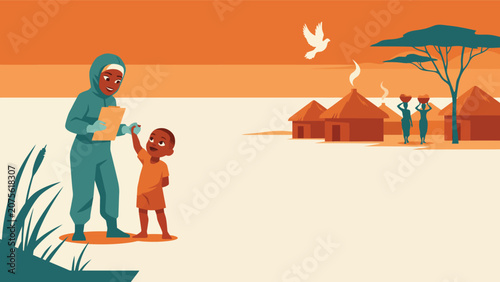 Vector illustration medical aid village
