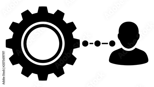 Canvastavla Concept illustration of a human profile connected to a mechanical gear with conn