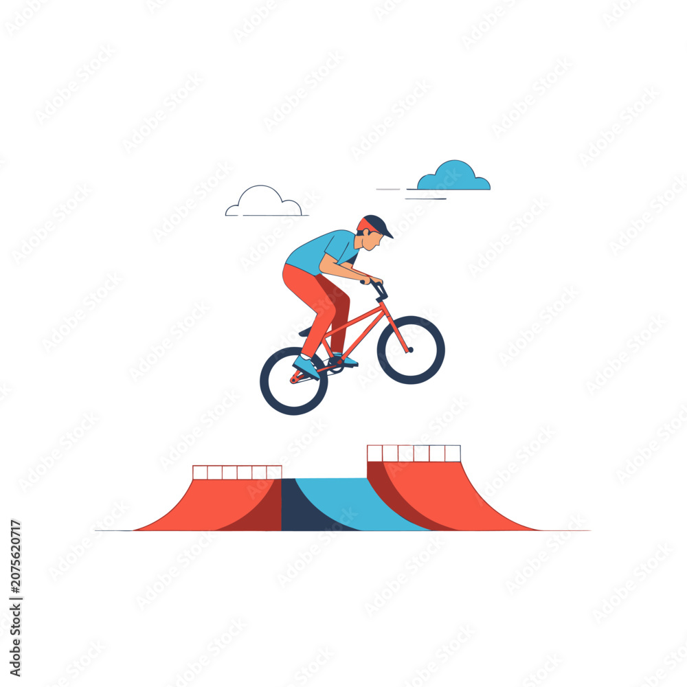 Fototapeta premium BMX Rider Performing Jump at Skatepark