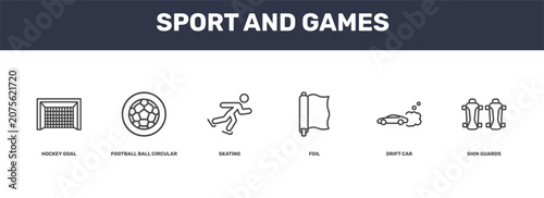 Bild auf Leinwand sport and games icon set with hockey goal, football ball circular, drift car, sh
