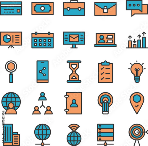 business communication and finance icons
