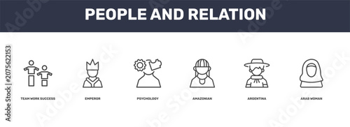 Konstfotografi people and relation icon set with team work success, emperor, argentina, arab wo