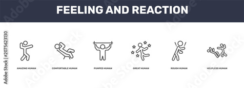 Fotografía feeling and reaction icon set with amazing human, comfortable human, rough human