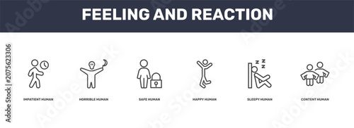 Konstfotografi feeling and reaction icon set with impatient human, horrible human, sleepy human