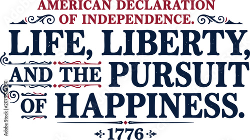 Konstfotografi American Declaration of Independence typography with life liberty and pursuit of