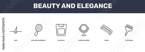 Bild auf Leinwand beauty and elegance icon set with hair, inclined hairbrush, comb, tint brush sig