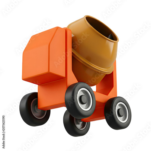Orange Cement Mixer 3D Render with Transparent Background