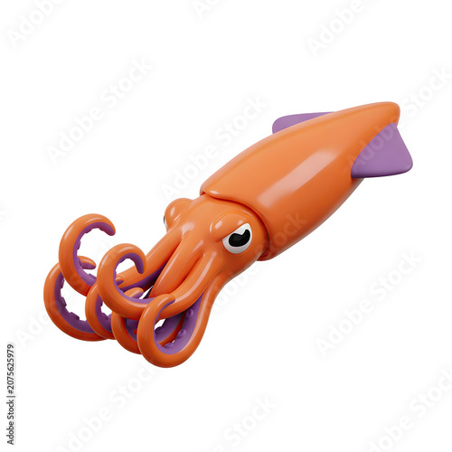 Orange Squid with Purple Tentacles 3D Render