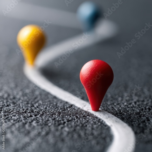 Close-up of a success roadmap with milestones and progress markers, strategic planning concept
