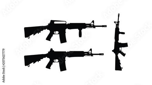 Schilderij op canvas Assault rifle silhouettes on a white background silhouette