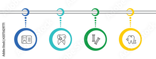 Photos dental health icon set with dental monitor, bicuspid, chewing gum, breath signs