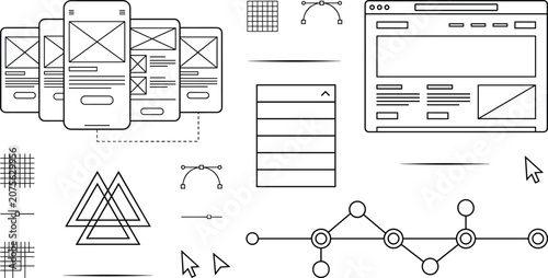 Bild auf Leinwand Web design wireframe and mobile app prototyping vector set featuring browser lay