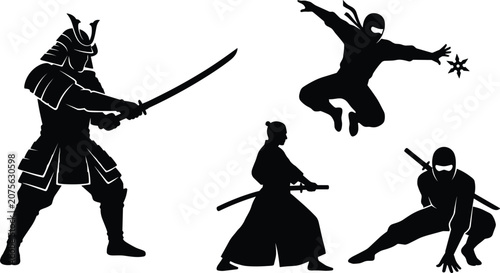 Foto Japanese samurai and ninja silhouette vector bundle featuring ancient warriors h