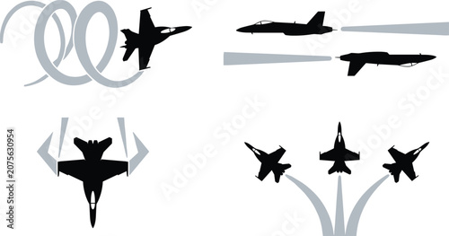 Foto Jet fighter airshow stunts silhouette vector bundle featuring supersonic militar