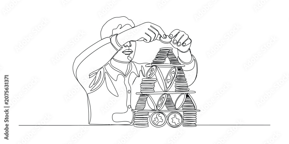 Fototapeta premium Businessman building block tower high.