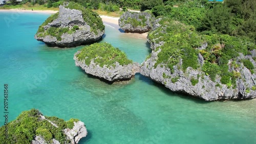 Aerial view of islands in the sea, Okinawa, Japan.
