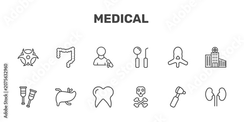 Foto medical icon set with biological warning, colon, patient, kidneys signs in flat