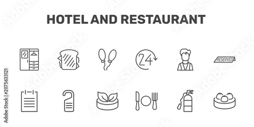 Photos hotel and restaurant icon set with checkroom, sandwich, balloon, dim sum signs i