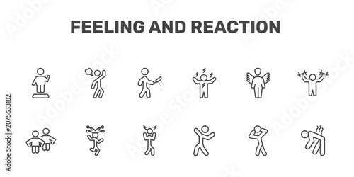 фотографія feeling and reaction icon set with confident human, annoyed human, awful human,