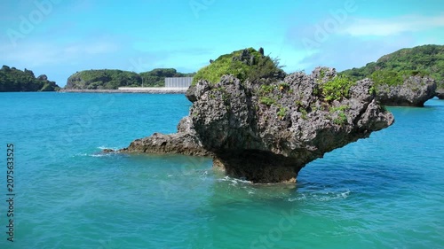 Aerial view of mushroom rocks in the turquoise sea