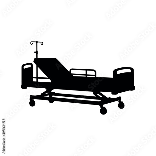 Black silhouette of a hospital bed with an attached intravenous pole stand