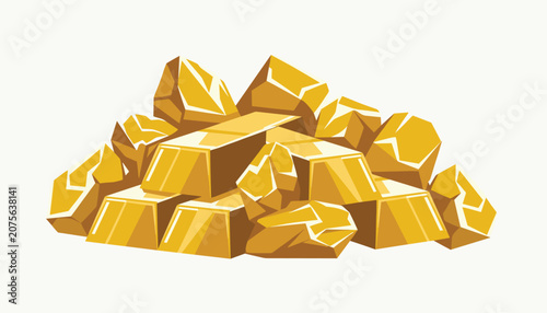 Pile of shining gold bars and golden nuggets representing wealth and success in a detailed flat vector illustration for financial use.