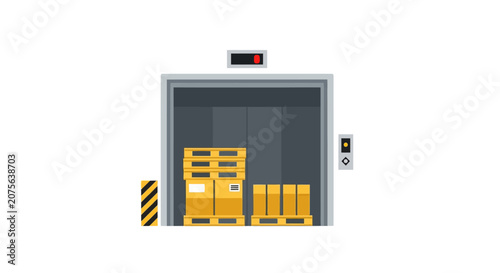 Freight Elevator with Pallets and Boxes Vector Illustration - Cargo Lift in Warehouse Logistics Center isolated on white background