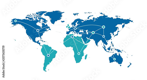 World Map with Global Connection Lines Representing International Network, Logistics, and Digital Connectivity for Business and Communication
