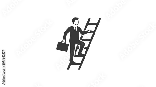 Businessman climbing ladder with briefcase, career growth, success, ambition, progress concept