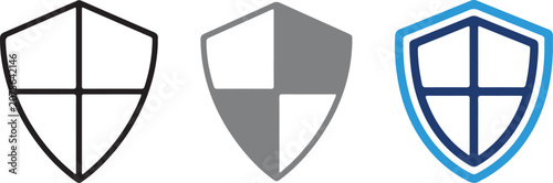 Photography Set of shield icons, outline, flat design, and two-tone vector illustrations, sy