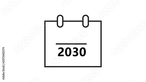 Minimalist calendar icon featuring the year 2030 isolated on a white background.