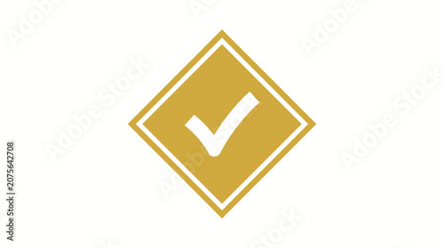 Yellow Checkmark in Diamond Shape on White Background.