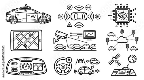 Police car with technology and traffic surveillance system in action on road