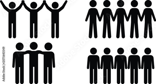 Schilderij op canvas People group silhouette icon set with community and teamwork figures, Human crow