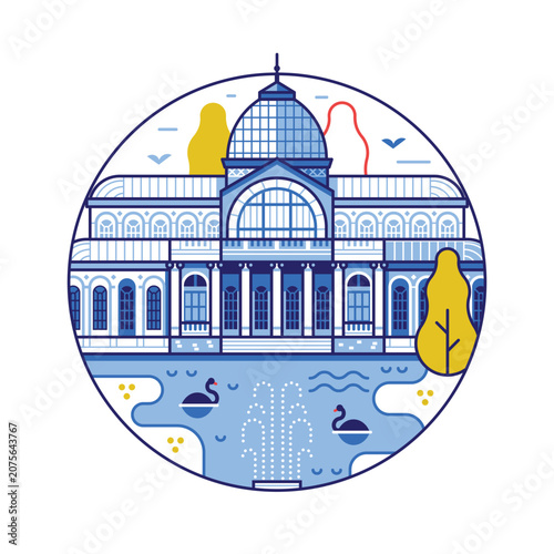 Alfonso Monument in Buen Retiro Park Line Icon