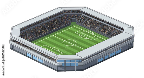 Aerial View of a Soccer Stadium with Green Field.