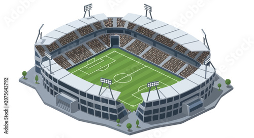 Modern Stadium with Green Field and Open Roof.